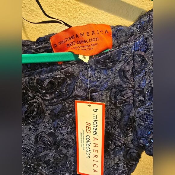 NWT, B Michael America Red Collection Textured Gown Navy Sz 6 - Picture 3 of 4